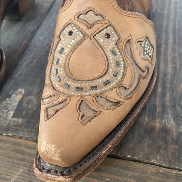 Corral Sand Maipo Swarovski Crystal Horseshoe Inlay Boots 7.5M - Picture 5 of 14